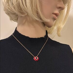 Gold and Red Necklace with Dainty Chain and Gemstone Pendant